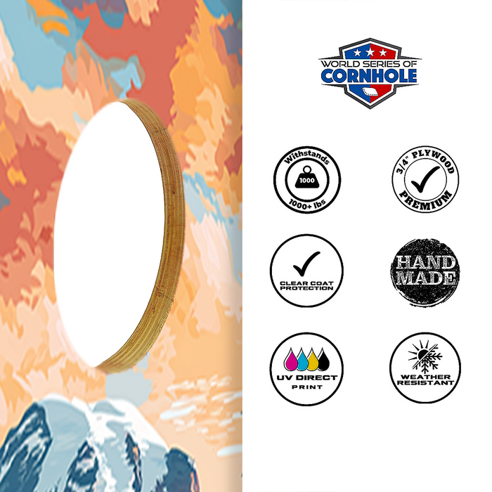 World Series of Cornhole Recreational Cornhole Set - Mt. Rainier National Park Nighttime Boards with Red and Royal Blue Bags