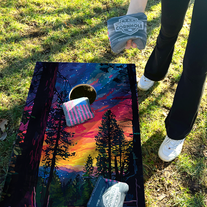 World Series of Cornhole Recreational Cornhole Set - Sequoia National Park Nighttime Boards with Red and Royal Blue Bags
