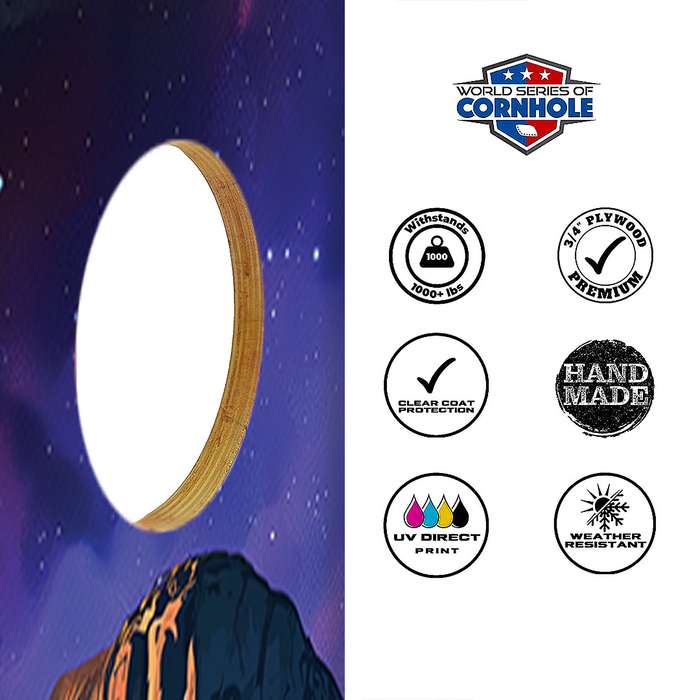 World Series of Cornhole Recreational Cornhole Set - Yosemite National Park Nighttime Boards with Red and Royal Blue Bags