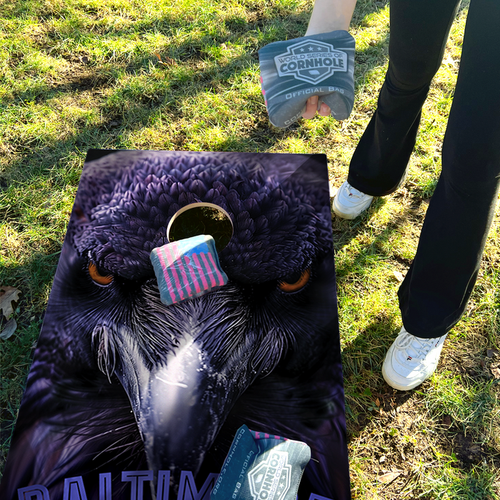 World Series of Cornhole Recreational Cornhole Set - Baltimore Ravens Boards with Yellow and Royal Purple Bags
