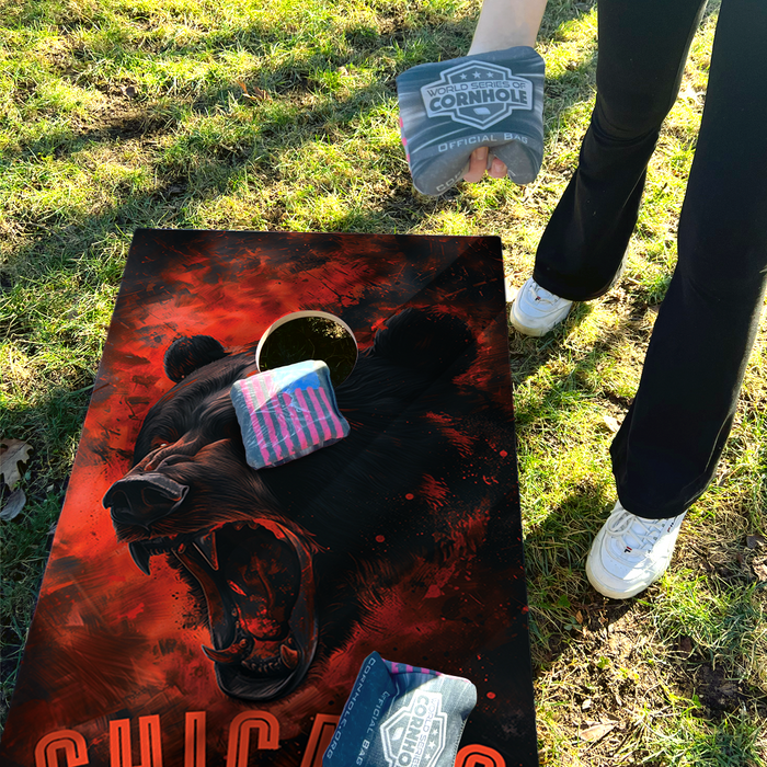 World Series of Cornhole Recreational Cornhole Set - Chicago Bears Boards with Navy and Orange Bags