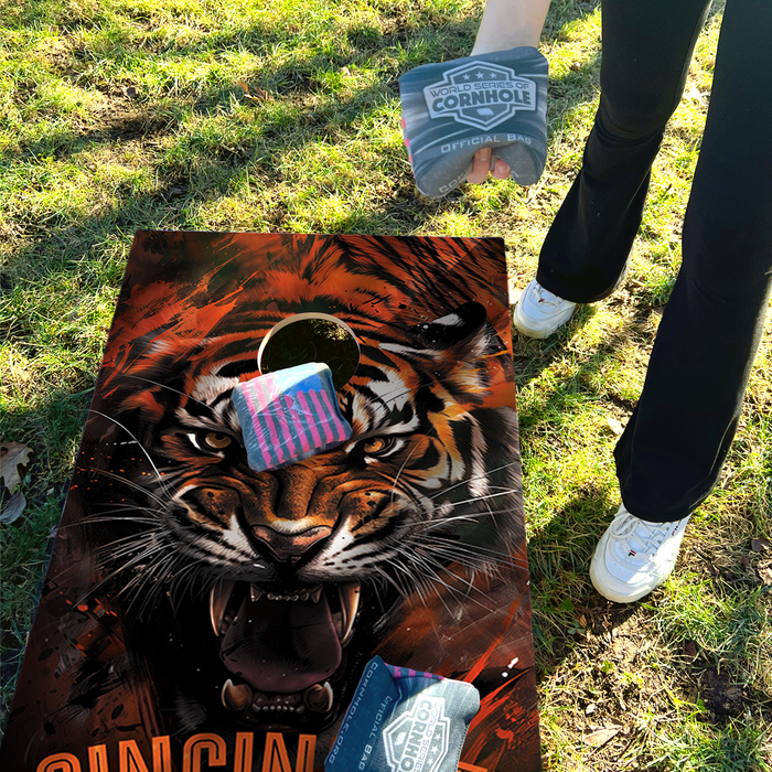 World Series of Cornhole Recreational Cornhole Set - Cincinnati Bengals Boards with Black and Orange Bags