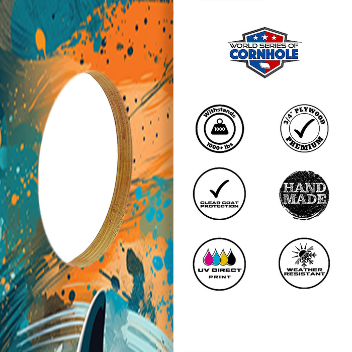 World Series of Cornhole Recreational Cornhole Set - Miami Dolphins Boards with Orange and Aqua Bags