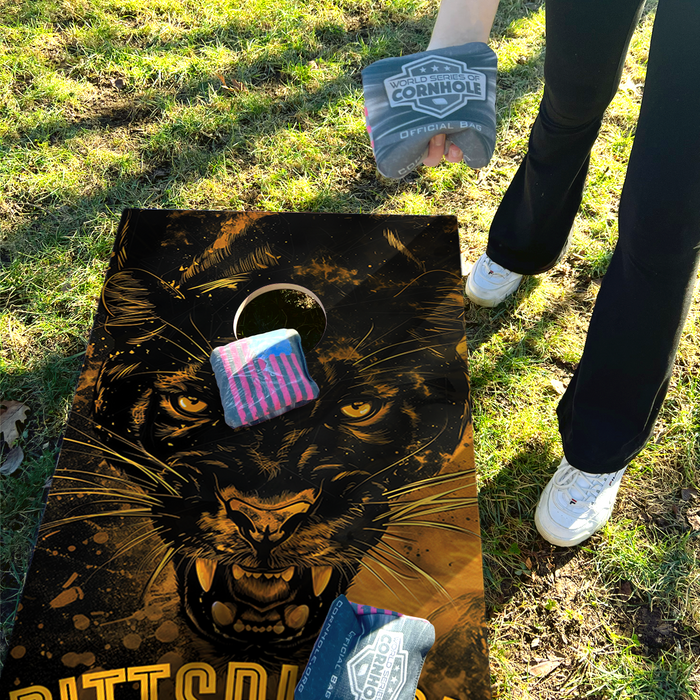 World Series of Cornhole Recreational Cornhole Set - Pitt Panthers Boards with Yellow and Royal Blue Bags