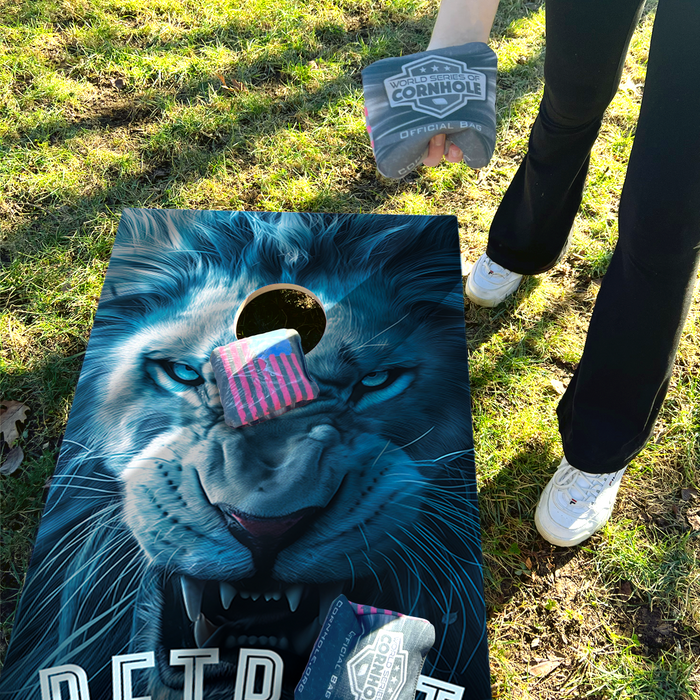 World Series of Cornhole Recreational Cornhole Set - Detroit Lions Boards with Turquoise and White Bags