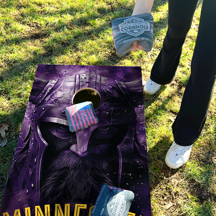 World Series of Cornhole Recreational Cornhole Set - Minnesota Vikings Boards with Yellow and Purple Bags
