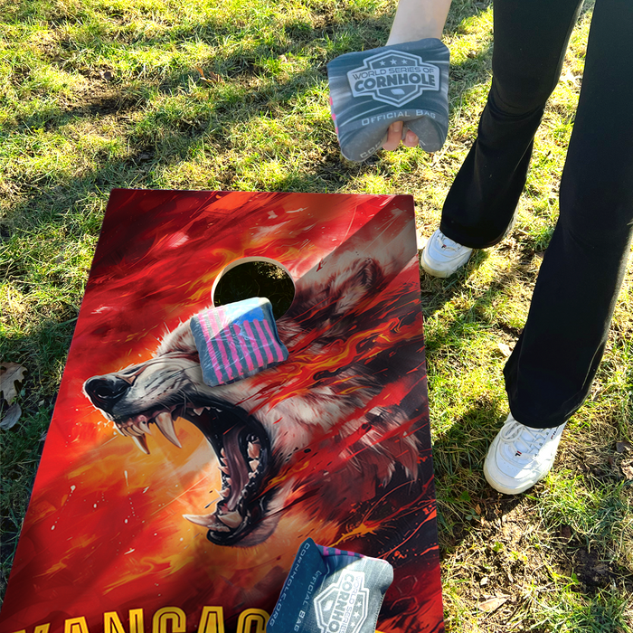 World Series of Cornhole Recreational Cornhole Set - Kansas City Chiefs Boards with Yellow and Red Bags