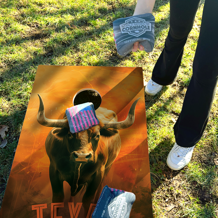 World Series of Cornhole Recreational Cornhole Set - Texas Longhorns Boards with Orange and White Bags