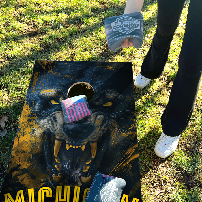 World Series of Cornhole Recreational Cornhole Set - Michigan Wolverines Boards with Maize and Blue Bags