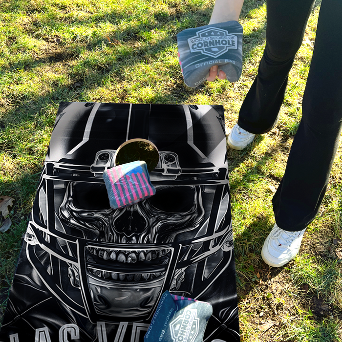 World Series of Cornhole Recreational Cornhole Set - Las Vegas Raider Boards with Gray and Black Bags