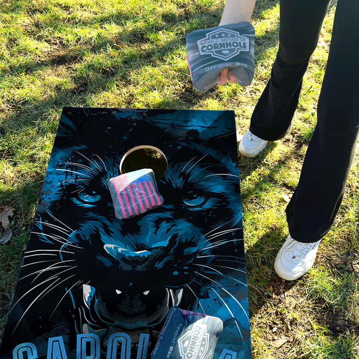 World Series of Cornhole Recreational Cornhole Set - Carolina Panthers Boards with Black and Turquoise Bags
