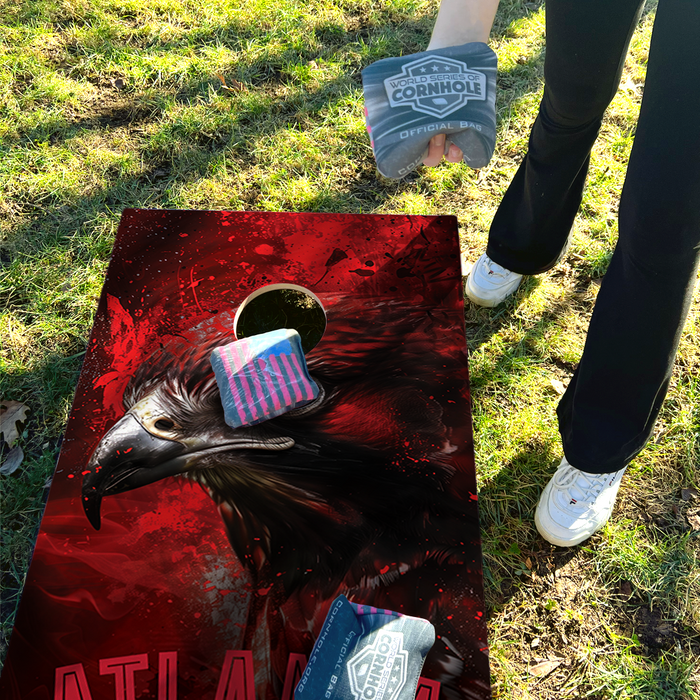 World Series of Cornhole Recreational Cornhole Set - Atlanta Falcons Boards with Gray and Red Bags