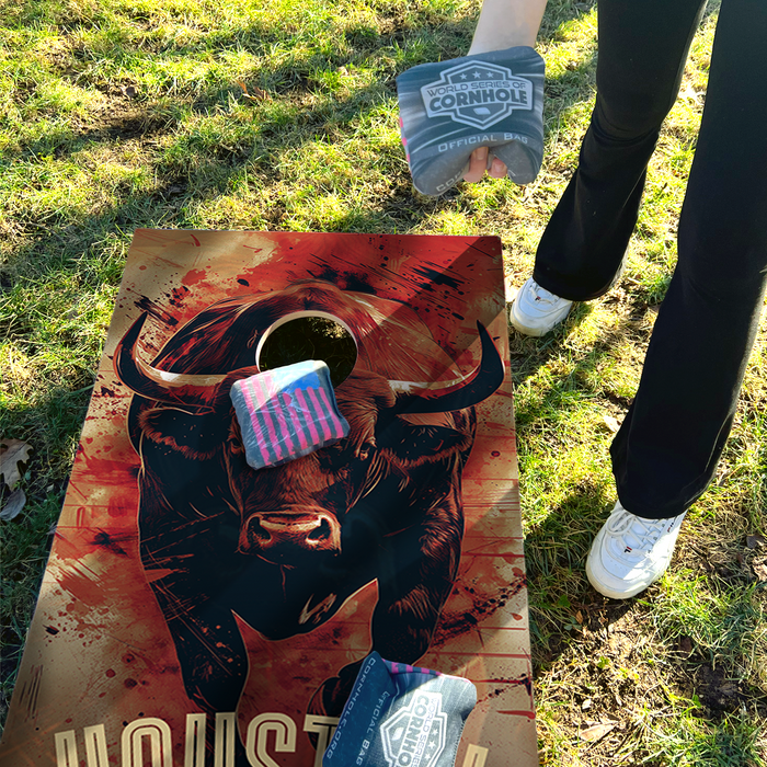 World Series of Cornhole Recreational Cornhole Set - Houston Texans Boards with Navy Blue and Red Bags