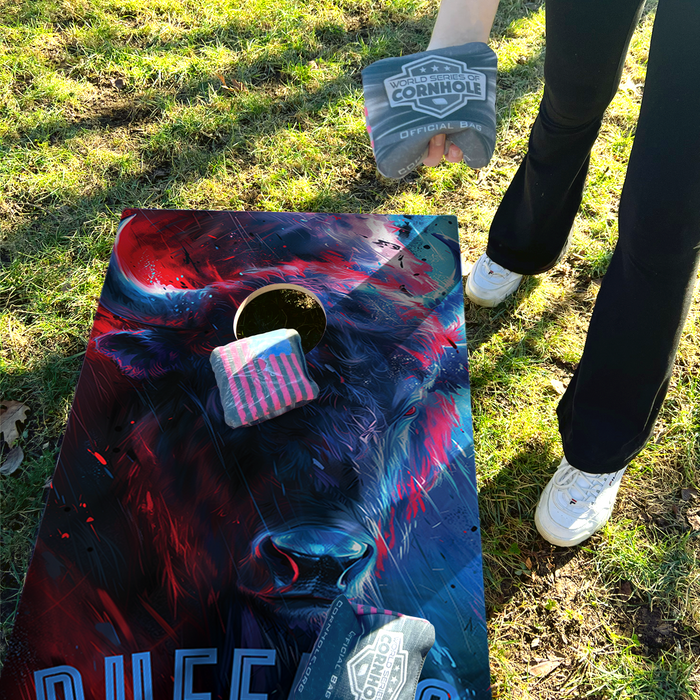 World Series of Cornhole Recreational Cornhole Set - Buffalo Bills Boards with Royal Blue and Red Bags