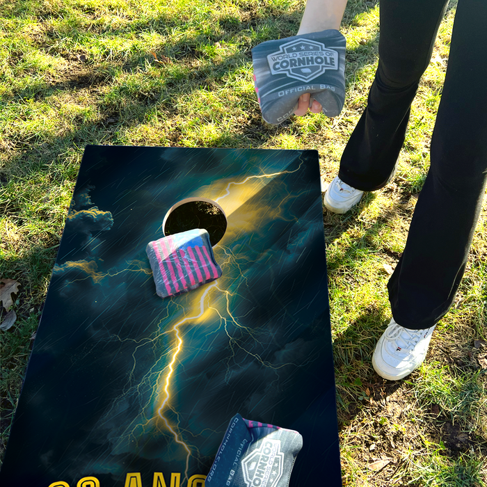 World Series of Cornhole Recreational Cornhole Set - Los Angeles Chargers Boards with Yellow and Turquoise Bags