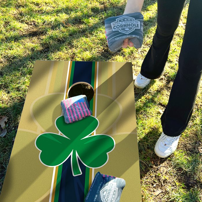 World Series of Cornhole Recreational Cornhole Set - Notre Dame Fighting Irish Boards with Gold and Royal Blue Bags