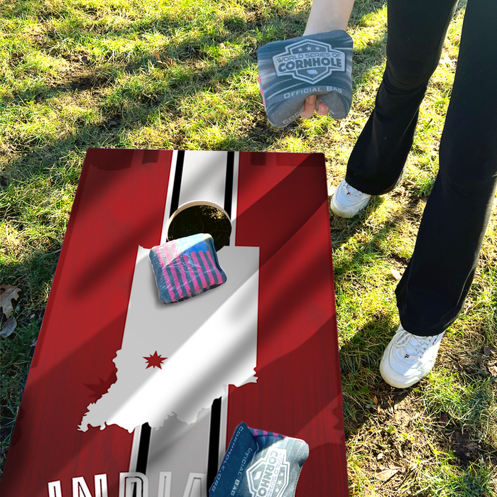 World Series of Cornhole Recreational Cornhole Set - Indiana Hoosiers Boards with Red and White Bags