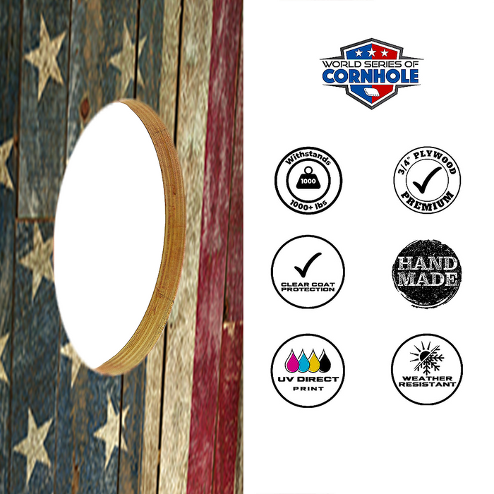 World Series of Cornhole Recreational Cornhole Set - Rustic Left-Facing American Flag Boards with Red and Blue Bags