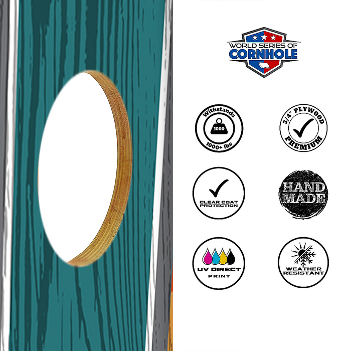 World Series of Cornhole Recreational Cornhole Set - Riding Waves Sasquatch Boards with Red and Royal Blue Bags
