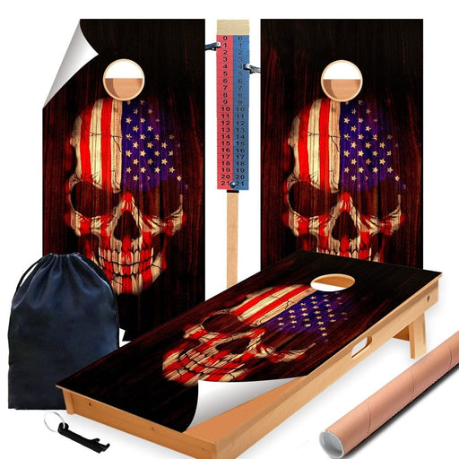 Wood American Skull Cornhole Boards Wraps (Set of 2)
