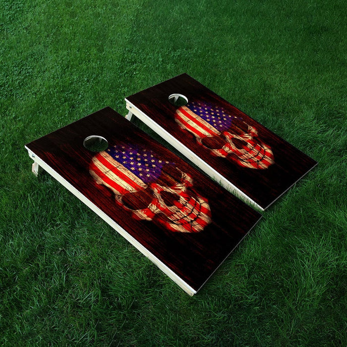 Wood American Skull Cornhole Boards Wraps (Set of 2)