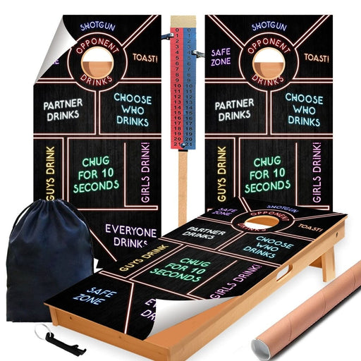 Wood Neon Drinks Cornhole Boards Wraps (Set of 2)