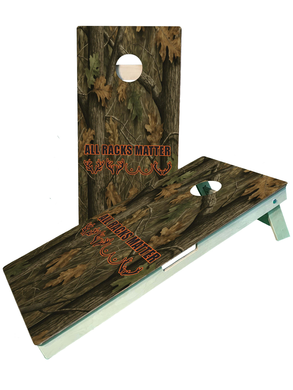Wall Racks Matter All Racks Matter Camo Woods Hunting Pattern Cornhole Boards ...