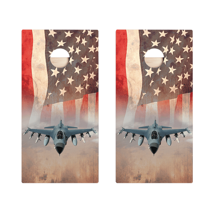 American Flag With Jet Star Cornhole Boards