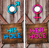 His Hole Her Hole Barnwood Cornhole Design
