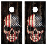 American Flag Skull Barnwood Cornhole Design