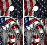 American Deer Hunt Flag Cornhole Design