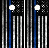 Grunge Blue Lives Flag Cornhole Design