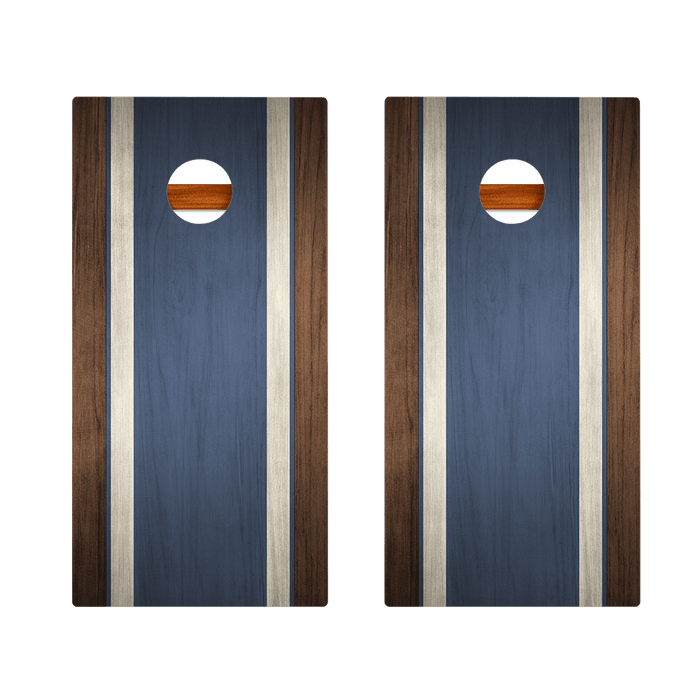 Classic Stripes Dark Wood Blue Silver Series Cornhole Boards