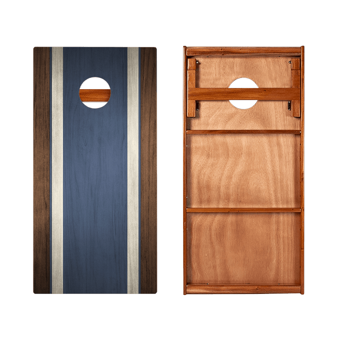 Classic Stripes Dark Wood Blue Silver Series Cornhole Boards