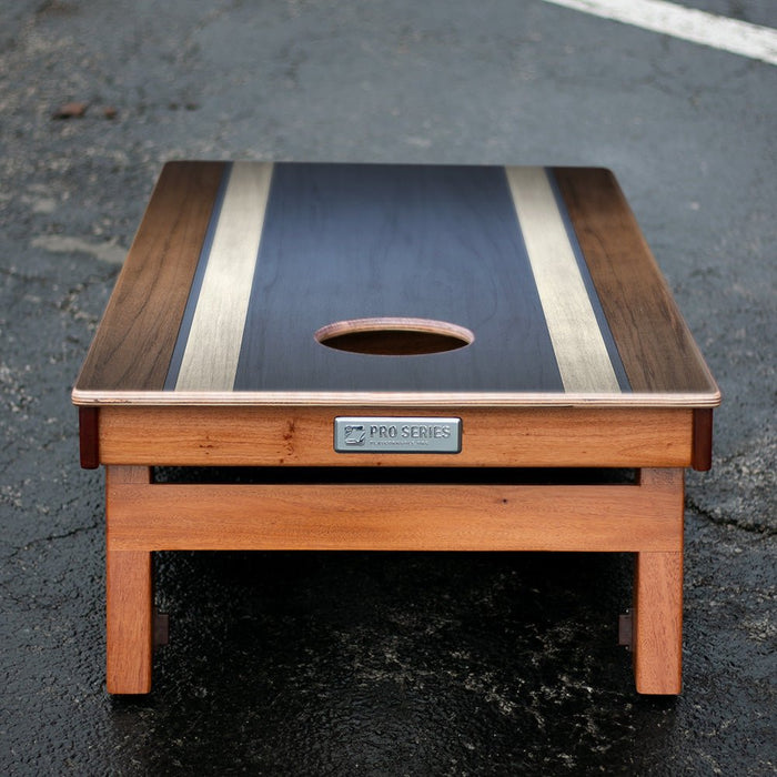 Classic Stripes Dark Wood Blue Silver Series Cornhole Boards