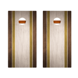 Classic Stripes Dark Wood Ivory and Gold Silver Series Cornhole Boards
