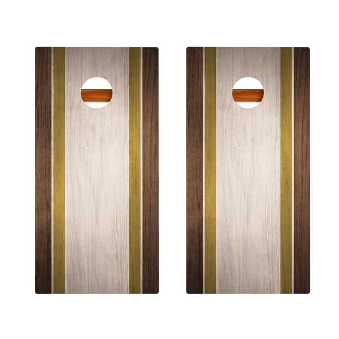 Classic Stripes Dark Wood Ivory and Gold Silver Series Cornhole Boards