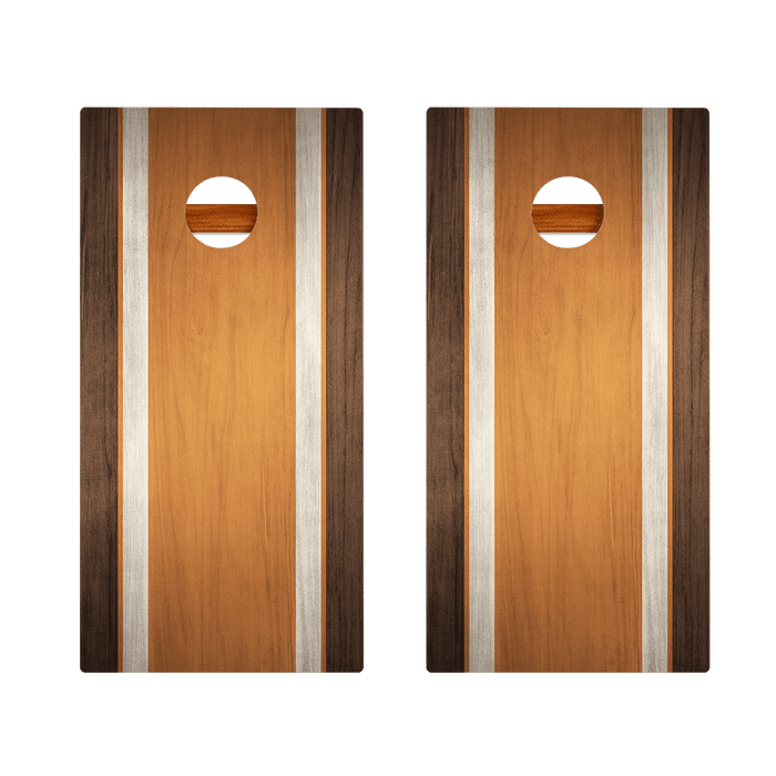 Classic Stripes Dark Wood Orange Silver Series Cornhole Boards