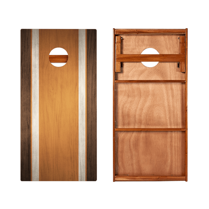 Classic Stripes Dark Wood Orange Silver Series Cornhole Boards