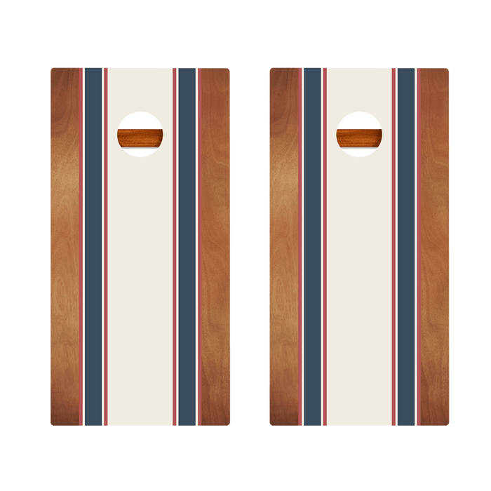 Classic Stripes Mahogany Blue and Red Silver Series Cornhole Boards