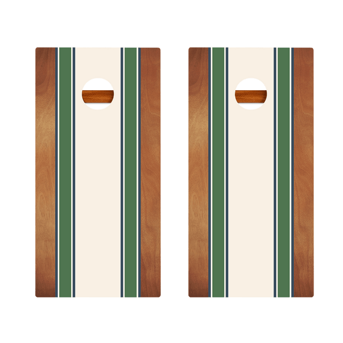 Classic Stripes Mahogany Green and Navy Silver Series Cornhole Boards