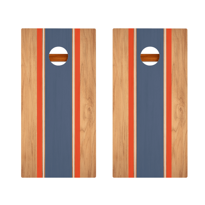 Classic Stripes Natural Wood Blue and Red Silver Series Cornhole Boards