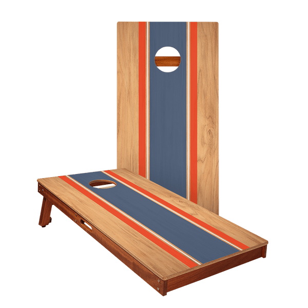 Classic Stripes Natural Wood Blue and Red Silver Series Cornhole Boards