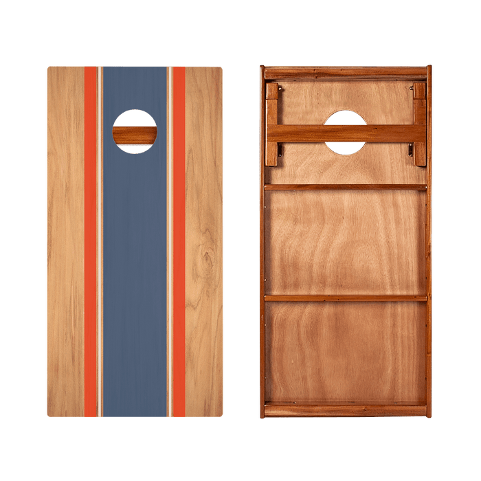 Classic Stripes Natural Wood Blue and Red Silver Series Cornhole Boards