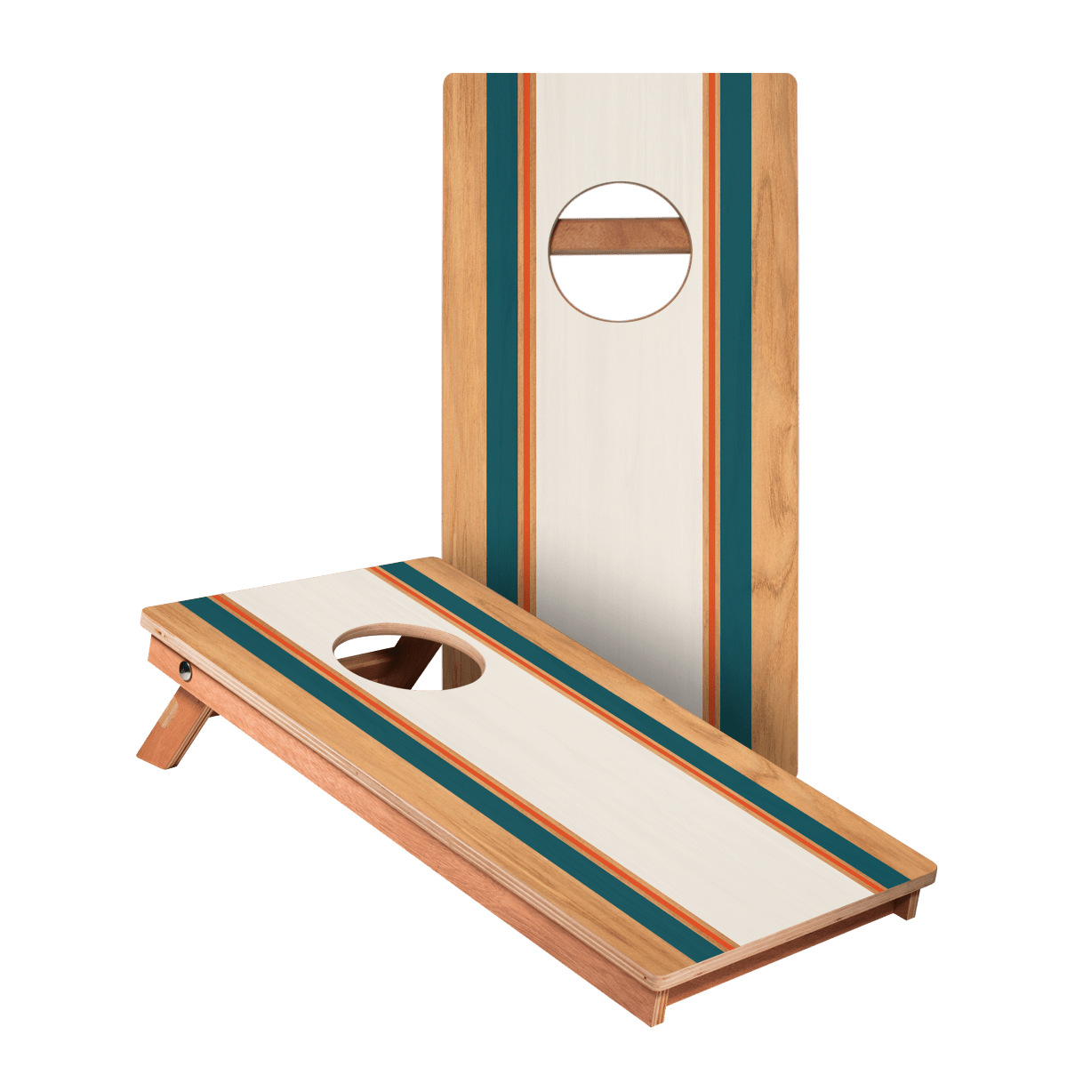 Classic Stripes Teal Orange Backyard 1x2ft Cornhole Boards
