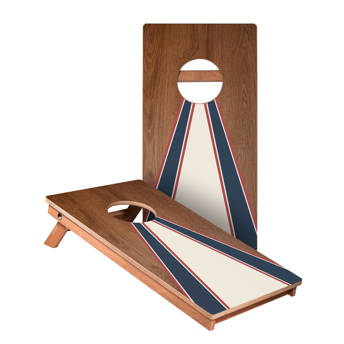 Classic Triangle Blue Mauve and Ivory Stripes Backyard 1x2 ft Cornhole Boards