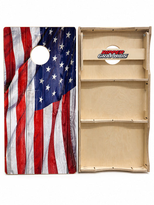 Waving American Flag Cornhole Design