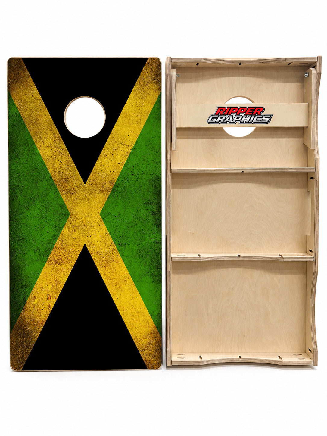 Grunge Jamacian Flag Cornhole Design