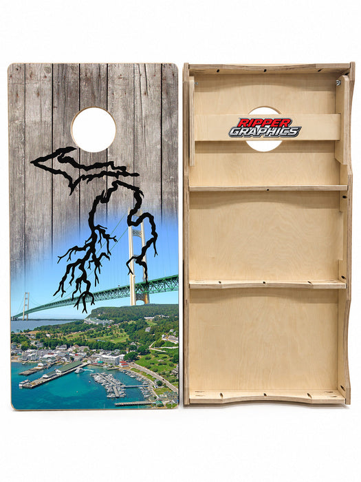 Michigan Roots Mackinac Bridge Cornhole Design