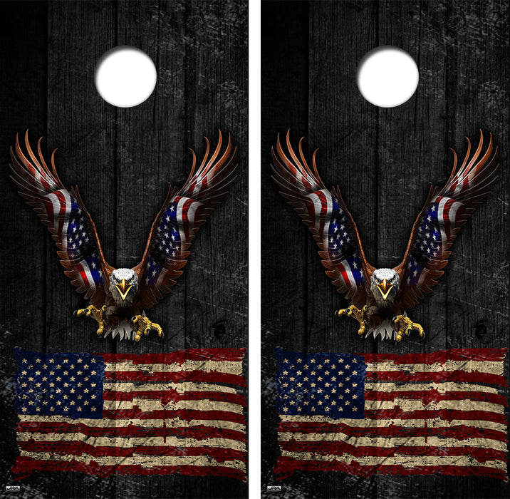 American Flag Eagle Distressed Cornhole Design